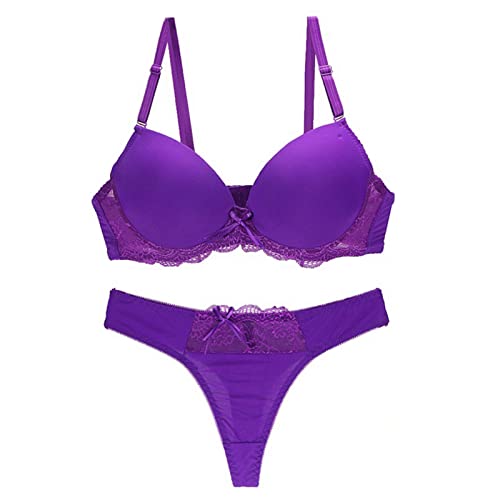 Necalisi BH Set Violett Damen Sexy Bügel Spitze BH Tief V Mesh Komfort Leicht Gepolstert Bralette Große Größen BH Minimizer BH 85B von Necalisi