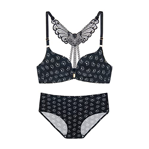 Necalisi BH Set Vorderverschluss BH Schwarz1(2pcs) Damen Blumen Spitzen Ohne Bügel,Racerback Spitzen BH Bralette Padded Unterwäsch Bustier Crop BH Damen Push up 85A von Necalisi