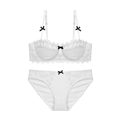 Necalisi BH Set Weiß Damen Push Up BH mit Bügel BH Gepolstert Elegant Vollschalen Floraler Spitze BH ohne Polster Soft Cup 75B von Necalisi