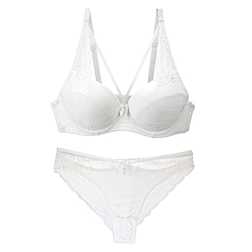 Necalisi BH Set Weiß Damen Push Up BH mit floraler Spitze gepolsterter Bügel BH Komfort BH Sexy Sheer BH Komfort Bügel Unterstützung BH 95C von Necalisi