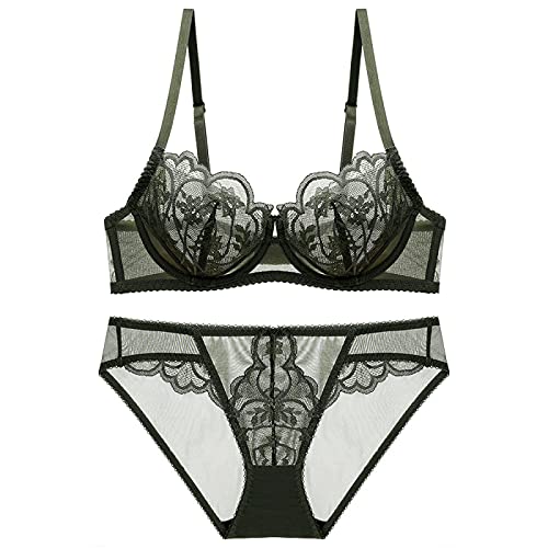 Necalisi BH Set grün Damen BHS Elegant Vollschalen Bügel BH Spitzen Push up BH Bustier Damen Soft Bra Verstellbaren Träger 80B von Necalisi