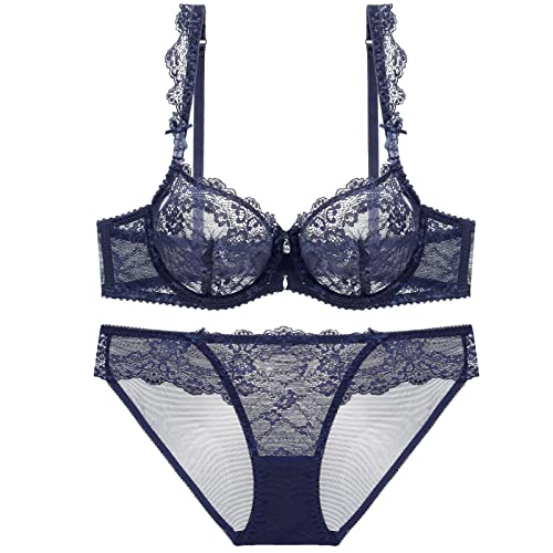 Necalisi BH Set mit Bügel BH aus Spitze BH Weiche blau BH Damen, sexy Frauen-BH Gesunde und schöne Brüste Schönheit und Mode 75B von Necalisi