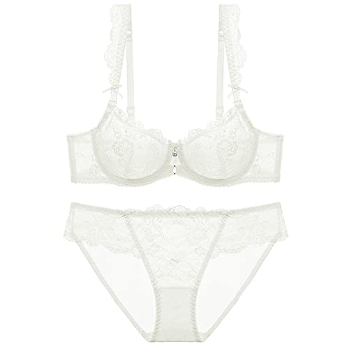 Necalisi BH Set mit Bügel BH aus Spitze Bustier Bralette Gepolsterter Bequemer Bra Frauen BH Classic Zero Feel Weiß 75D von Necalisi