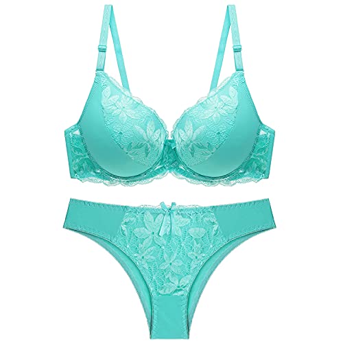 Necalisi BH Set mit Slip Grün Damen BH - Dessous Spitze Buegel BH für Große und Kleine Brüste - Unterwäsche für Frauen Push up BH 85C von Necalisi