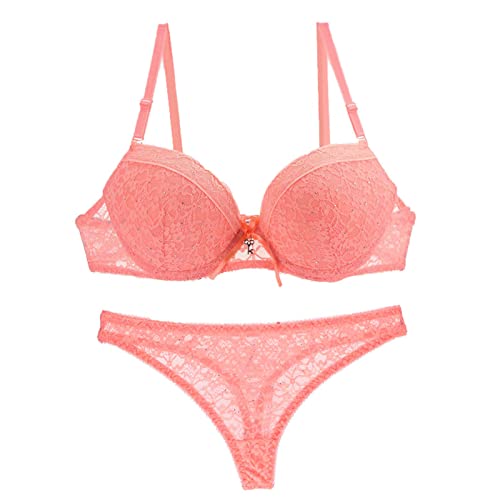 Necalisi BH Set mit Slip Orange BH Damen mit Bügel halbgepolstert Women Bra auch in Supergrösse Büstenhalter Alltag| Halb Gepolstert BHS BH Damen Push up 75B von Necalisi