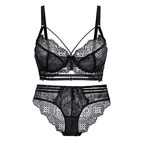 Necalisi BH Set mit Slip Schwarz Damen-BHS Push up Bra T-Shirt BH Damen Bügel Regulierbare Träger Nicht Gepolsterter Bustier Damen Balconette BH Push up 85D von Necalisi