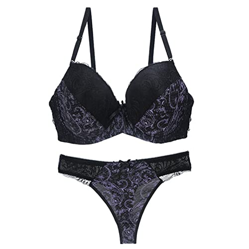 Necalisi BH Set mit Slip Schwarz Damen Push Up BH mit floraler Spitze gepolsterter Bügel BH Komfort BH Push up BH 90D von Necalisi