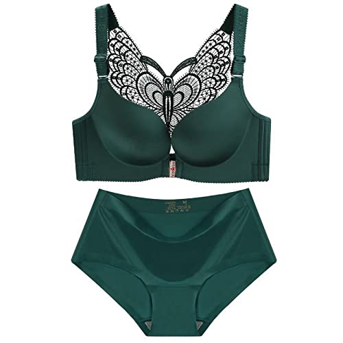 Necalisi BH Set mit Slip Vorderverschluss BH Grün Damen Übergröße Perfekt Push Up hinzufügen Ohne Buegel-BHS Damen Soft Bra BH Push up extrem 95B von Necalisi