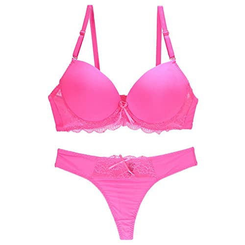 Necalisi BH Set rosa Damen Push Up BH mit Bügel BH Gepolstert Elegant Vollschalen Floraler Spitze BH ohne Polster Soft Cup 85B von Necalisi