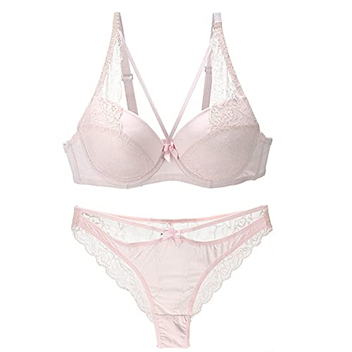 Necalisi BH Set rosa Damen Ungefüttert Bügel Spitze BH mit Gepolstert Schulter Gurte Push Up BH Komfort BH Bustier Ungepolstert Soft Cup Vollschalen 85B von Necalisi