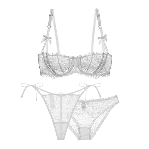 Necalisi BH Weiß-1（3pcs） Damen Set Spitze unterwäsche Set Unterwäsche Lingerie Lace Unterwäsche- Set bügel für BH 80D von Necalisi