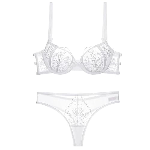 Necalisi BH Weiß Damen BH Set Spitze Triangel BH Bra Lingerie Unterwäsche mit Hakenverschluss BH mit Spitze 80A von Necalisi