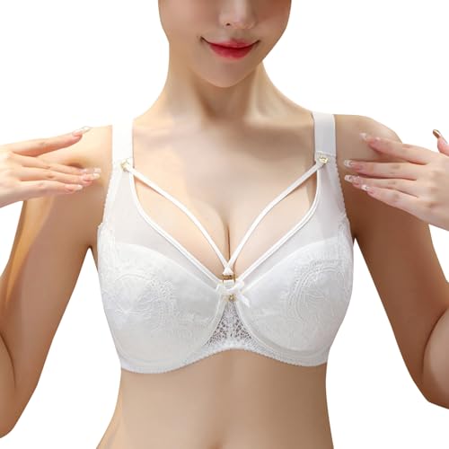 Necalisi BH Weiß Damen BH mit Bügel Push Up Spitzen BHS Racerback Tiefer Ausschnitt Gepolsterter Balconette BH Push up 110C von Necalisi