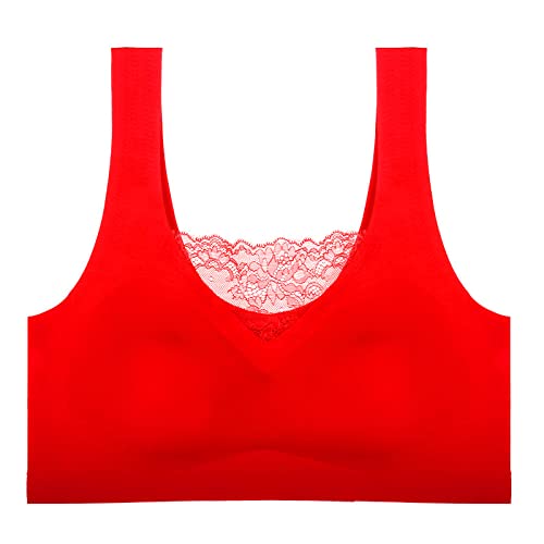 Necalisi BH für große Brust Rot Womens Strech Ohne Buegel Push up Yoga Sports Spitzen BH Bra Top Fuer Fitnesstraining Polsterung Push up BH 80B von Necalisi