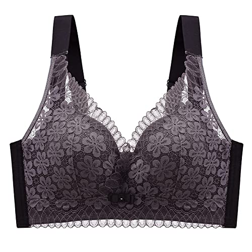 Necalisi BH ohne bügel Grau Damen Blumen Spitzen Bralette BH Bustier Ohne Bügel BH Gepolstert Cup Comfort Bra Unterwäsche Maximizer Push up BH 90B von Necalisi