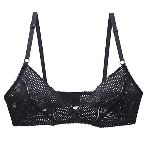 Necalisi BH ohne bügel Schwarz Damen Spitzen BH Ohne Bügel Bralette Verstellbare Schultergurte Nicht Abnehmbarer Schulterriemen Unterwäsche BH Push up extrem 120F von Necalisi