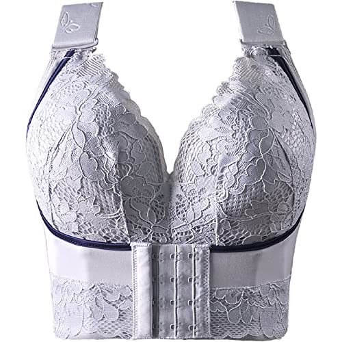 Necalisi BH ohne träger Vorderverschluss BH Grau Damen BHS Elegant Vollschalen Ohne Buegel BH Spitzen BH Push up BH Bustier Damen Soft Bra BH durchsichtig Damen 110C von Necalisi