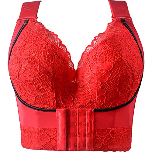 Necalisi BH ohne träger Vorderverschluss BH Rot Damen Push Up BH mit floraler Spitze gepolsterter Ohne Buegel BH Komfort BH BH Push up 95A von Necalisi