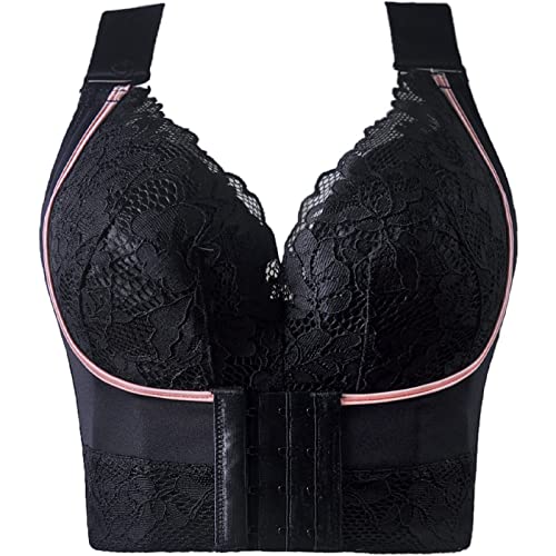 Necalisi BH ohne träger Vorderverschluss BH Schwarz Damen BH Ohne Bügel Spitzen BH Bralette Padded Unterwäsch Bustier Crop Dessous Bralette Top Push up BH Set 100E von Necalisi