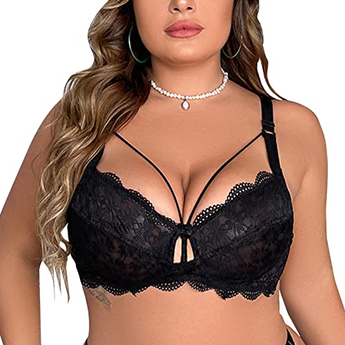 Necalisi BH rückenfrei BH Damen mit bügel Schwarz Damen Push Up BH mit floraler Spitze gepolsterter Bügel BH Komfort BH Ungefüttert BH mit Gepolstert Schulter Gurte Push up BH Set 100C von Necalisi