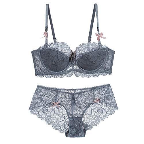 Necalisi BH rückenfrei Grau Dessous-Sets für Damen BH Bügel Unterwäsche Set BH und Slip Spitzen BH Lingerie Damen BH Push up 85C von Necalisi