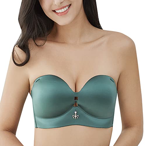 Necalisi BH rückenfrei Grün Trägerloser BH Rückenfrei Damen Ohne BüGel mit Verstellbaren Trägern Unsichtbarer Bandeau Spitze Tube Top Strapless Bra BH Damen Push up 90C von Necalisi