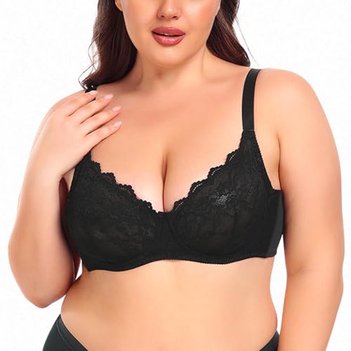 Necalisi BH rückenfrei Schwarz Damen Blumen Übergröße Ungefüttert mit Stickspitze Buegel Bralette Bustier Maximizer Push up BH 95C von Necalisi