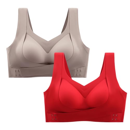 Necalisi BH rückenfrei Vorderverschluss BH braun+rot Damen Racerback Sport BH Gepolstert Ohne Bügel Y-Rücken Yoga BH Sommer Atmungsaktiv Spaghetti Top BH Damen Push up 85B von Necalisi