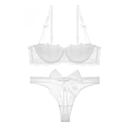 Necalisi BH rückenfrei weiß Damen unterwäsche Set Unterwäsche Spitze BH und Slip Lingerie Babydoll Bralette unterwäsche Reizwäsche BH mit Spitze 80B von Necalisi