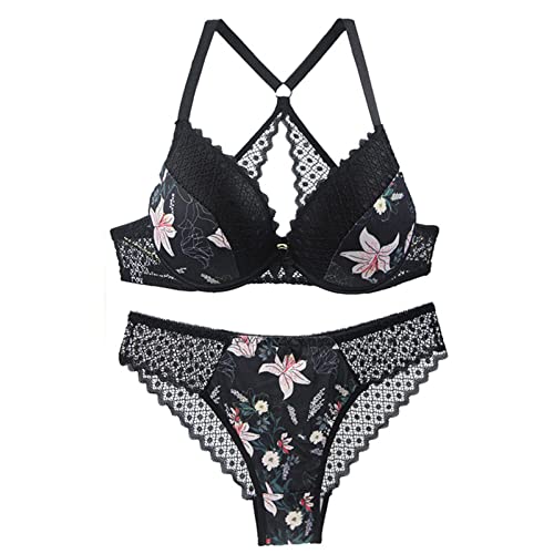 Necalisi BH und Slip Set Damen Schwarz Damen Übergröße Perfekt Push Up hinzufügen Bügel-BHS Damen Soft Bra BH für große Brust 95B von Necalisi