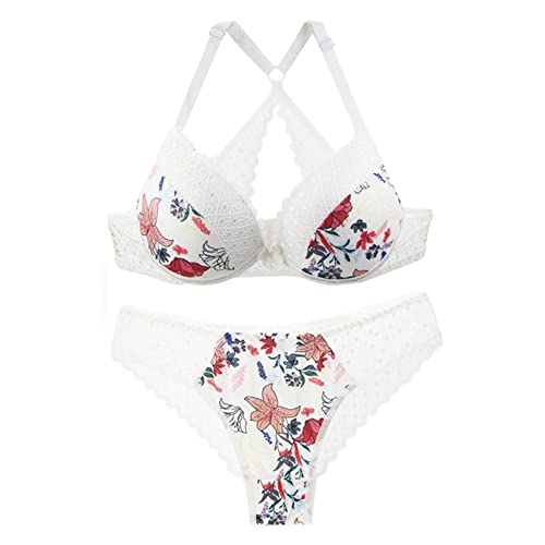 Necalisi BH und Slip Set Damen Weiß Damen Push Up BH mit Blumen Spitze Schalen Bügel BH Gepolstert Elegant BH für große Brust 95B von Necalisi
