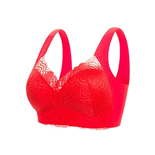 Necalisi BHS Frauen BH für große Brust rot BH Damen Spitze Bustier Damen Ohne Bügel mit Gepolstert Ausschnitt Spitzen Maximizer Push up BH 85C von Necalisi
