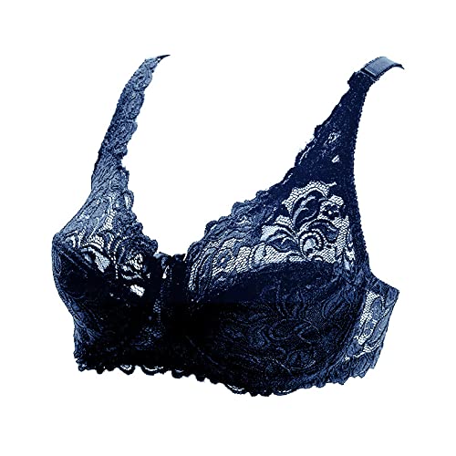 Necalisi BHS Frauen Dunkelblau Spitzen BH Buegel Bralette Damen Spitze Bustier Abnehmbare Gepolstert Nicht Abnehmbarer Schulterriemen Unterwäsche Push up BH Set 90D von Necalisi