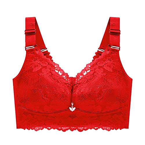 Necalisi BHS Frauen Rot Set Spitzen BH Ohne Bügel Gepolstert Bralette Bra V Ausschnitt für Damen Spitze BH Bustier BH Grosse grössen 110D von Necalisi