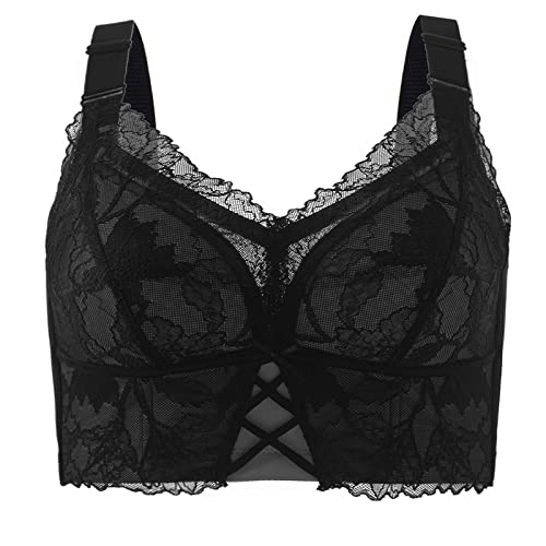 Necalisi BHS Frauen Schwarz Damen-BHS ohne Bügel Spitzen BH Push up Bralette Damen Spitze V-Ausschnitt Unterwäsche Bügelloser Komfort BH super Push up BH 105E von Necalisi