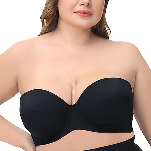 Necalisi Bandeau BH Schwarz Trägerloser Bandeau BH Damen BH ohne Träger Gepolsterter BH Trägerlos Bügel Maximizer Push up BH 100G von Necalisi