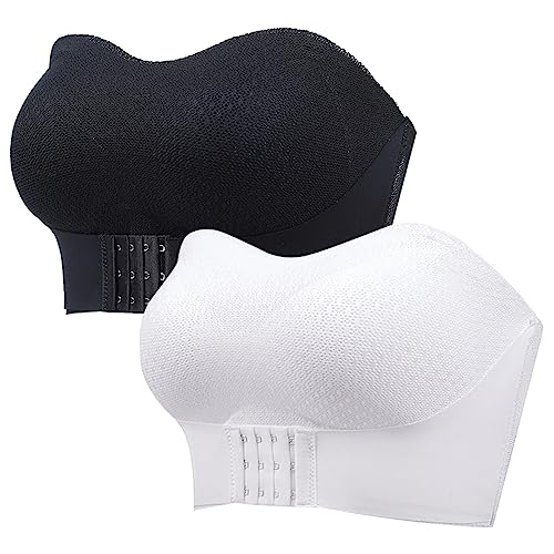 Necalisi Bandeau BH trägerlos Schwarz+Weiß Trägerloser BH Rückenfrei Damen Ohne BüGel mit Verstellbaren Trägern Unsichtbarer Bandeau Spitze Tube Top Strapless Bra Dirndl Damen 80C von Necalisi