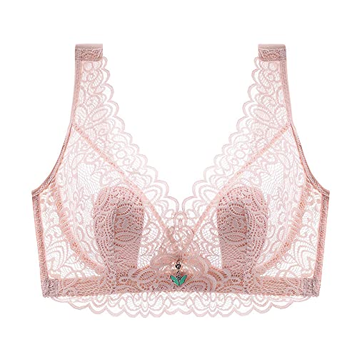 Necalisi Damen BH Hell-Pink Damen Bügel Spitze BH Tief V Mesh Komfort Leicht Gepolstert Bralette Große Größen BH Minimizer BH Damen BH Push up 120D von Necalisi