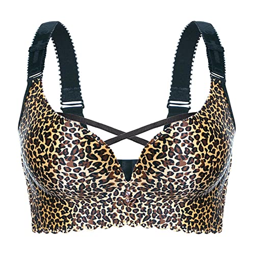 Necalisi Damen BH Leoparden Muster Damen Sport BH Frauen Bustier für Fitness Training Joggen Yoga Bequem Atmungsaktiv BH Dünn Front Closure Push Up Push up BH Set 100C von Necalisi