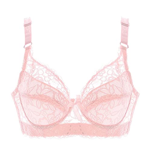 Necalisi Damen BH Rosa Damen Bügel Spitze BH Tief V Mesh Komfort Leicht Gepolstert Bralette Große Größen BH Minimizer BH BH Damen Push up 100C von Necalisi