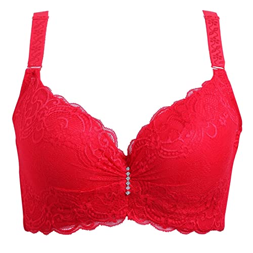 Necalisi Damen BH Rot Damen Spitze BH Comfort Große Größen Volle Abdeckung BH Bügel Ungefüttert Spitzen-BH Unterwäsche Push up BH Set 105D von Necalisi