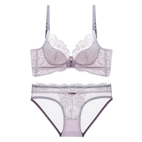 Necalisi Damen-BHS Lila Damen Dessous Set Spitzen Reizwäsche BH Höschens Set Halfter Unterwäsche Set Frauen v-Ausschnitt Dessous BH Damen Push up 85B von Necalisi