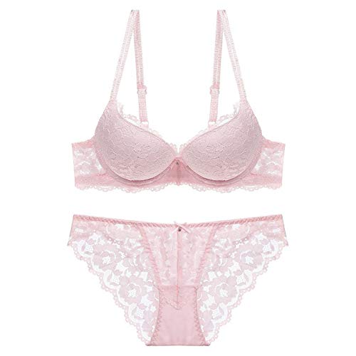 Necalisi Damen-BHS Rosa Damen BH Set BH Spitze Abnehmbare Träger Push Up Bügel BH Unterwäsche Lingerie Dessous Sets Maximizer Push up BH 75B von Necalisi