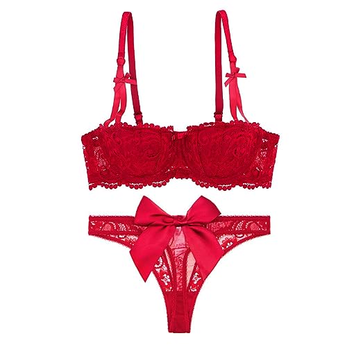 Necalisi Damen-BHS Rot unterwäsche Damen Unterwäsche Spitzen Push Up Bügel BH und Slip Lingerie unterwäsche Sets für Damen Spitzen BH 75C von Necalisi