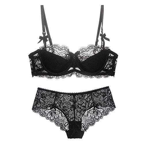 Necalisi Damen-BHS Schwarz Damen Dessous Set Spitze Dessous Riemchen Bralette und Panty Set BH Push up 85D von Necalisi