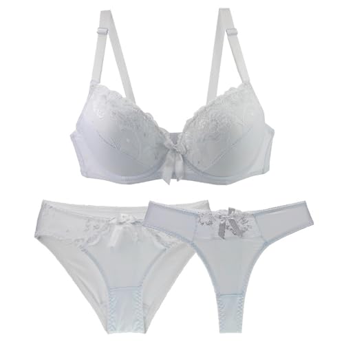 Necalisi Damen BHS unterwäsche Frauen Set Weiß Damen BH Set, Push Up BH und Slip Set Gepolstertes Spitze Bügel BH Unterwäscheset Set Push up BH extrem 100D von Necalisi