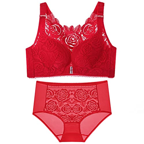 Necalisi Damen Set BH mit Verschluss vorne Rot Damen BH, Racerback Spitzen BH Bralette Unterwäsch Bustier Dessous Bralette Top Push up BH 110D von Necalisi