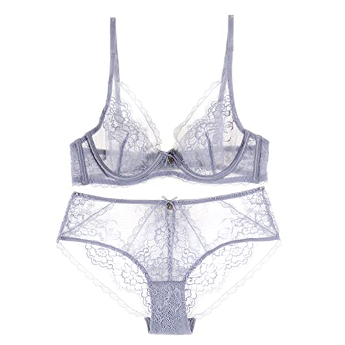 Necalisi Damen Set Hellblau (2pcs) Damen BH aus floraler Spitze Lace BH Bügel BH Ungepolstert Soft Cup Vollschalen super Push up BH 85B von Necalisi