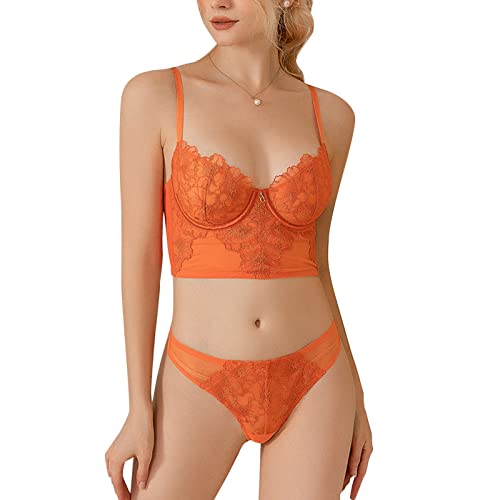 Necalisi Damen Set Orange Damen Push Up BH mit Bügel Body Make-up T-Shirt BH Alltag Basic Komfort Leicht gepolsterter BH BH Grosse grössen 75C von Necalisi