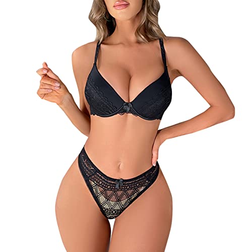 Necalisi Damen Set Schwarz Damen Spitze BH Comfort Große Größen Volle Abdeckung BH Bügel Ungefüttert Spitzen-BH Unterwäsche BH Damen Push up 75B von Necalisi